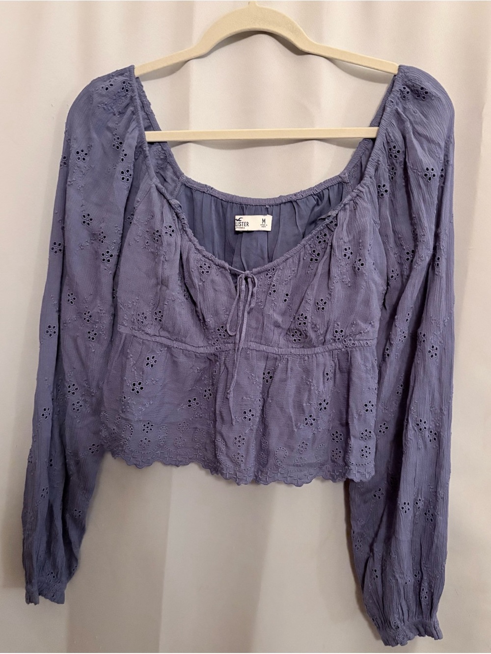Hollister Blue Eyelet Peasant Top
